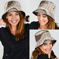 Brown Hawaii Tiare and Shell Lei Bucket Hat Hawaiian Palaka Luxury Vibes - Polynesian Pride
