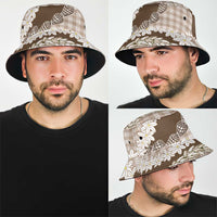 Brown Hawaii Tiare and Shell Lei Bucket Hat Hawaiian Palaka Luxury Vibes - Polynesian Pride