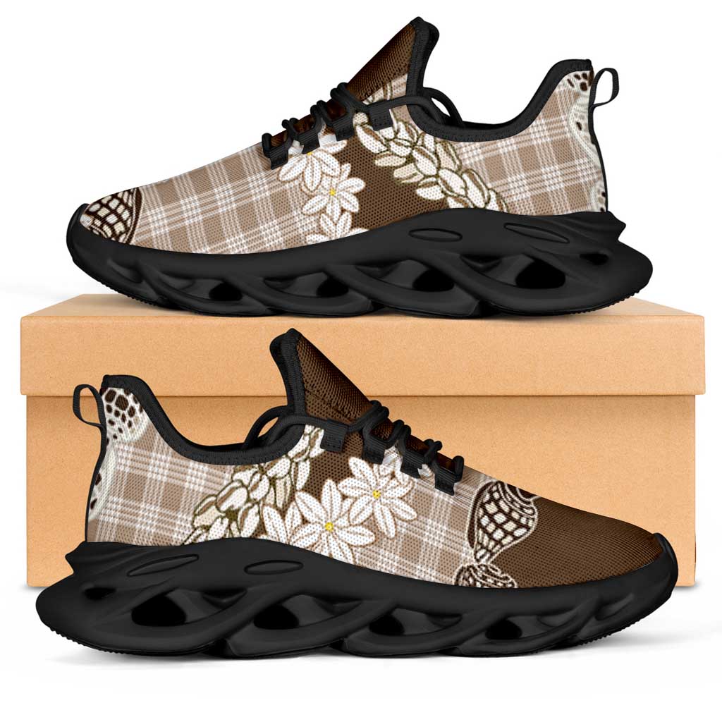 Brown Hawaii Tiare and Shell Lei Clunky Sneakers Hawaiian Palaka Luxury Vibes - Polynesian Pride