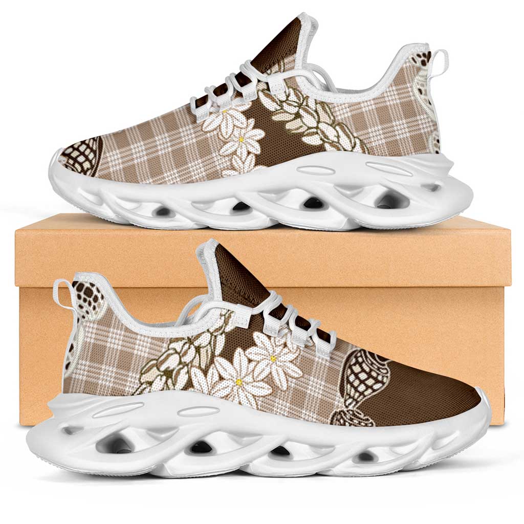 Brown Hawaii Tiare and Shell Lei Clunky Sneakers Hawaiian Palaka Luxury Vibes - Polynesian Pride