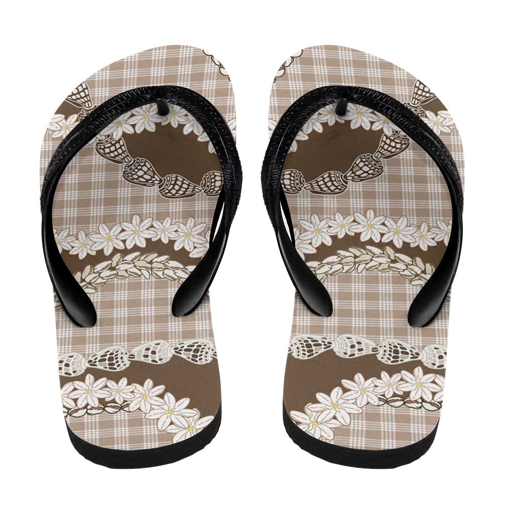 Brown Hawaii Tiare and Shell Lei Flip Flops Hawaiian Palaka Luxury Vibes - Polynesian Pride