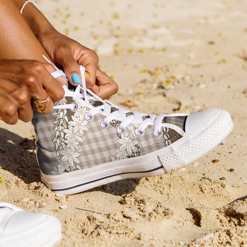 Brown Hawaii Tiare and Shell Lei High Top Shoes Hawaiian Palaka Luxury Vibes - Polynesian Pride