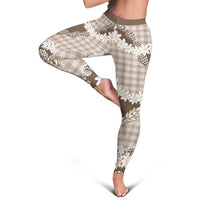 Brown Hawaii Tiare and Shell Lei Leggings Hawaiian Palaka Luxury Vibes - Polynesian Pride
