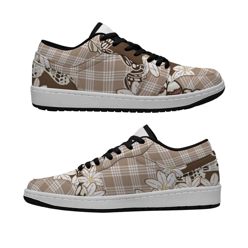 Brown Hawaii Tiare and Shell Lei Low Sneakers Hawaiian Palaka Luxury Vibes - Polynesian Pride