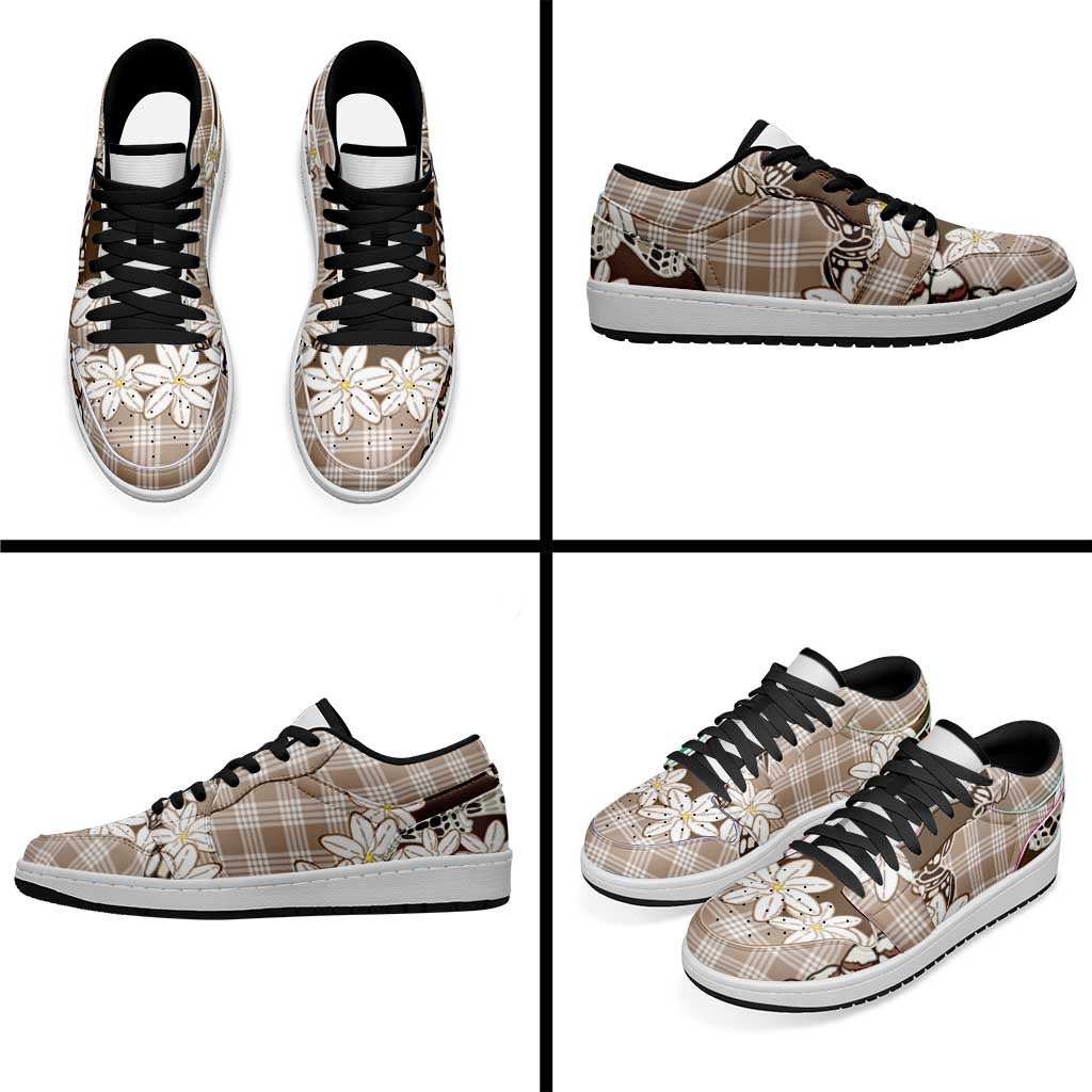 Brown Hawaii Tiare and Shell Lei Low Sneakers Hawaiian Palaka Luxury Vibes - Polynesian Pride