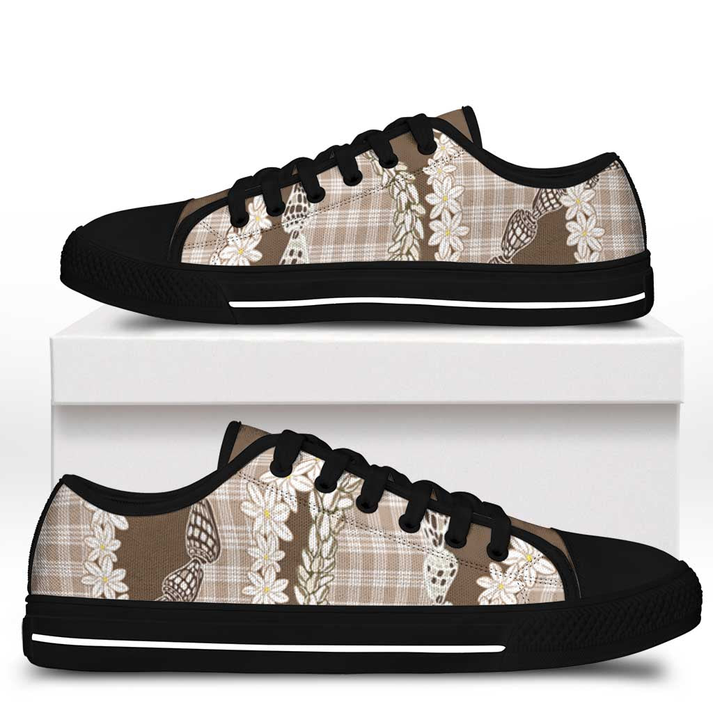 Brown Hawaii Tiare and Shell Lei Low Top Shoes Hawaiian Palaka Luxury Vibes - Polynesian Pride