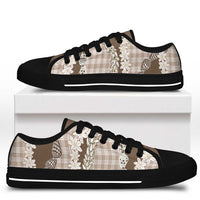 Brown Hawaii Tiare and Shell Lei Low Top Shoes Hawaiian Palaka Luxury Vibes - Polynesian Pride