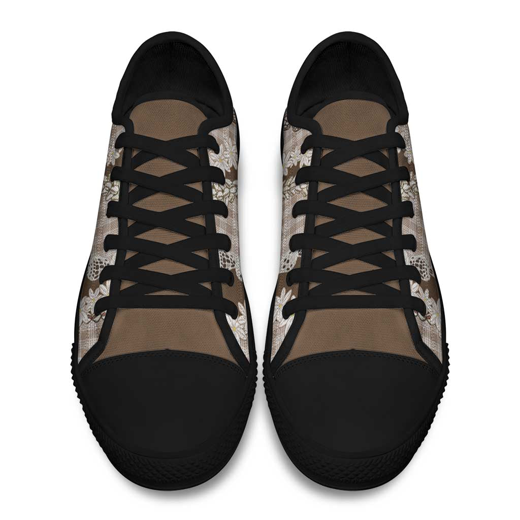 Brown Hawaii Tiare and Shell Lei Low Top Shoes Hawaiian Palaka Luxury Vibes - Polynesian Pride