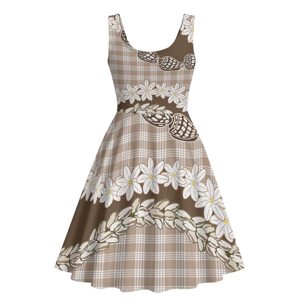 Brown Hawaii Tiare and Shell Lei Midi Dress Hawaiian Palaka Luxury Vibes - Polynesian Pride Brown Hawaii Tiare and Shell Lei Midi Dress Hawaiian Palaka Luxury Vibes - Polynesian Pride