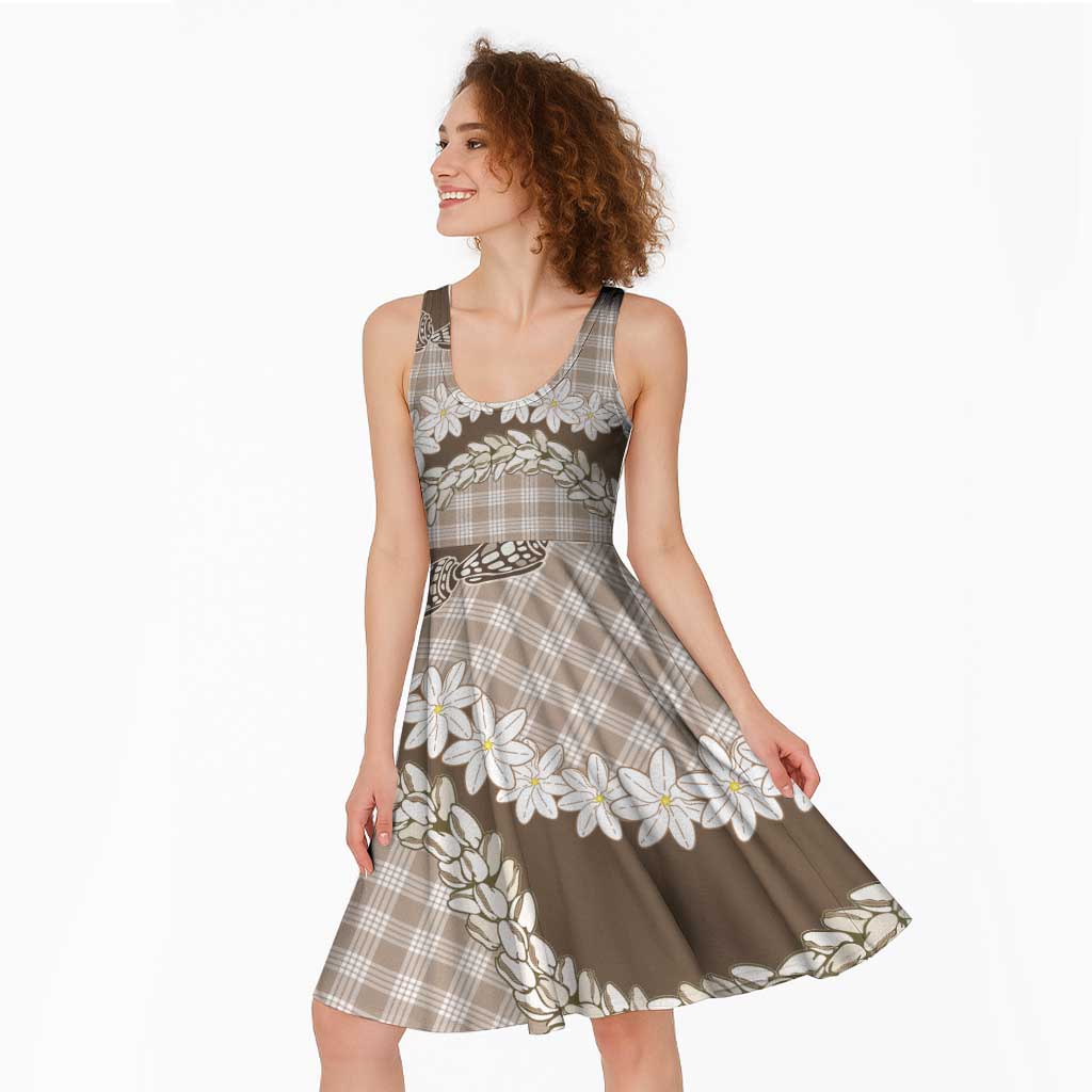 Brown Hawaii Tiare and Shell Lei Midi Dress Hawaiian Palaka Luxury Vibes - Polynesian Pride