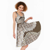 Brown Hawaii Tiare and Shell Lei Midi Dress Hawaiian Palaka Luxury Vibes - Polynesian Pride