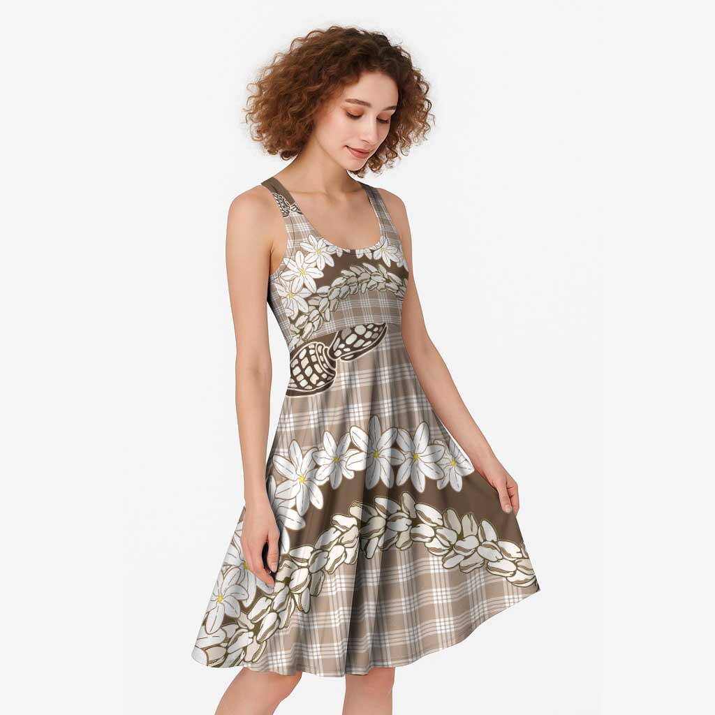 Brown Hawaii Tiare and Shell Lei Midi Dress Hawaiian Palaka Luxury Vibes