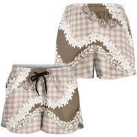 Brown Hawaii Tiare and Shell Lei Shorts for Women Hawaiian Palaka Luxury Vibes - Polynesian Pride
