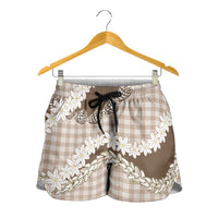 Brown Hawaii Tiare and Shell Lei Shorts for Women Hawaiian Palaka Luxury Vibes - Polynesian Pride