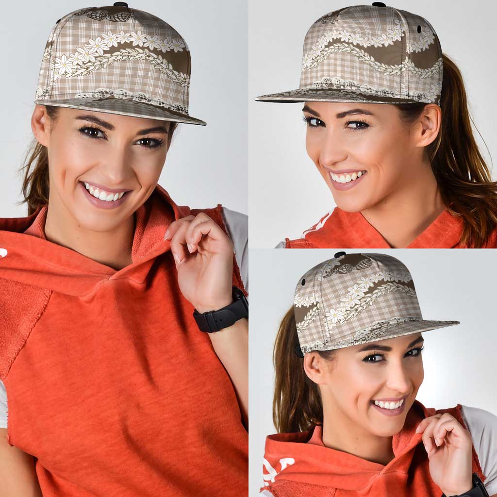 Brown Hawaii Tiare and Shell Lei Snapback Cap Hawaiian Palaka Luxury Vibes - Polynesian Pride