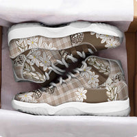 Brown Hawaii Tiare and Shell Lei Sneakers J11 Hawaiian Palaka Luxury Vibes - Polynesian Pride