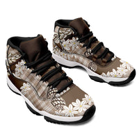 Brown Hawaii Tiare and Shell Lei Sneakers J11 Hawaiian Palaka Luxury Vibes - Polynesian Pride