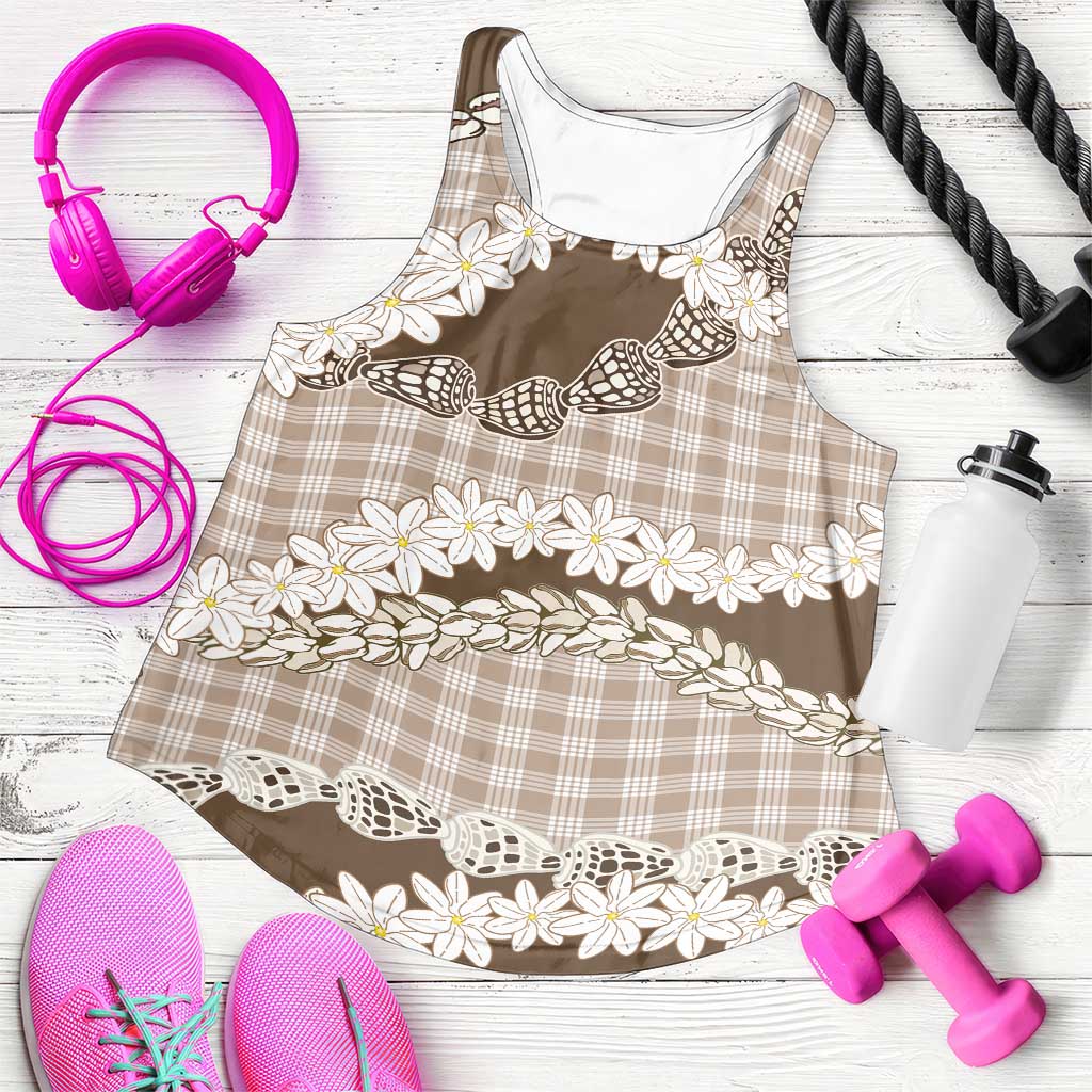 Brown Hawaii Tiare and Shell Lei Women Racerback Tank Hawaiian Palaka Luxury Vibes - Polynesian Pride