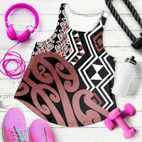 Brown New Zealand Women Racerback Tank Aotearoa Kowhaiwhai Mix Taniko Art LT14