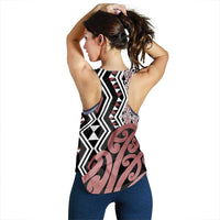 Brown New Zealand Women Racerback Tank Aotearoa Kowhaiwhai Mix Taniko Art LT14