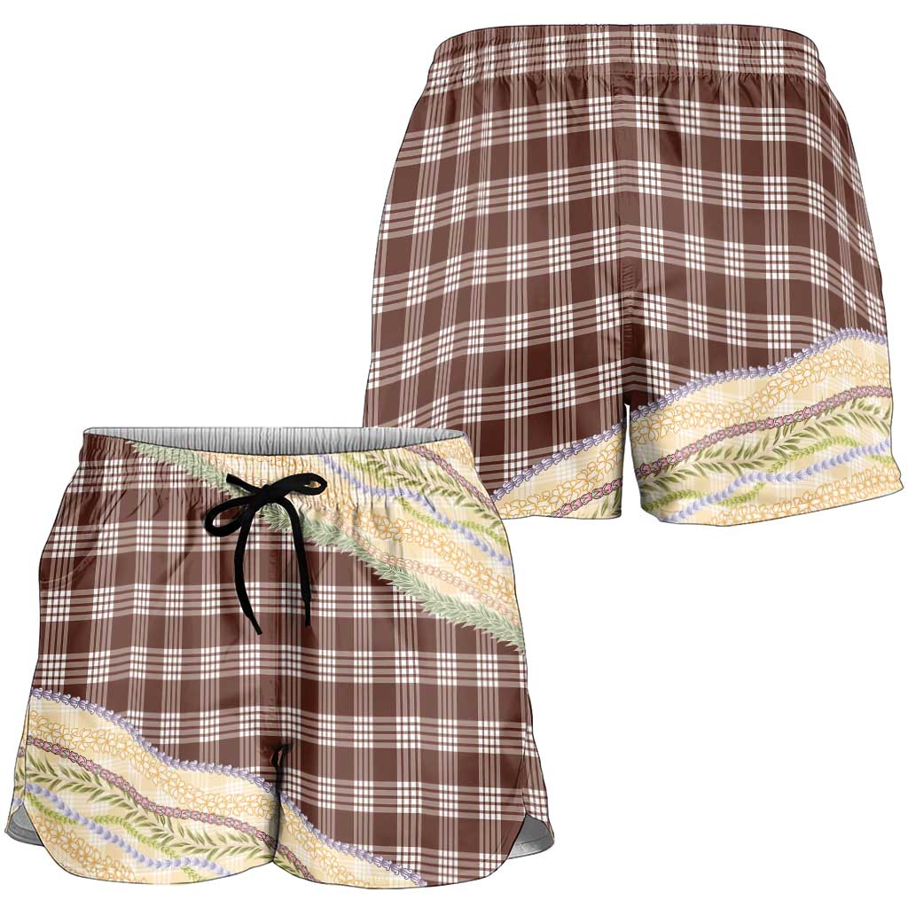 Brown Palaka Hawaii Leis Elegant Vibes Shorts for Women LT14 - Polynesian Pride