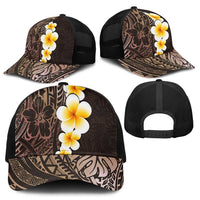 Brown Polynesia Baseball Net Cap Plumeria Tropical Leaves With Galaxy Polynesian Art - Polynesian Pride