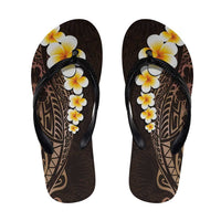 Brown Polynesia Flip Flops Plumeria Tropical Leaves Galaxy Polynesian Art - Polynesian Pride