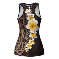 Brown Polynesia Hollow Tank Top Plumeria Tropical Leaves Galaxy Polynesian Art - Polynesian Pride