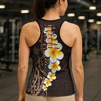 Brown Polynesia Hollow Tank Top Plumeria Tropical Leaves Galaxy Polynesian Art - Polynesian Pride