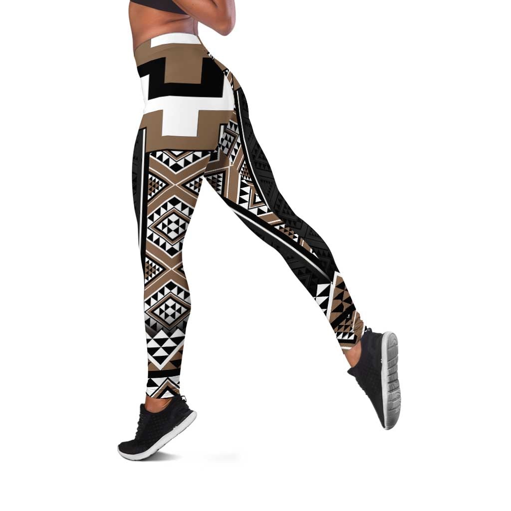 Brown Taniko Aotearoa Leggings Niho Taniwha Mix Poutama LT14