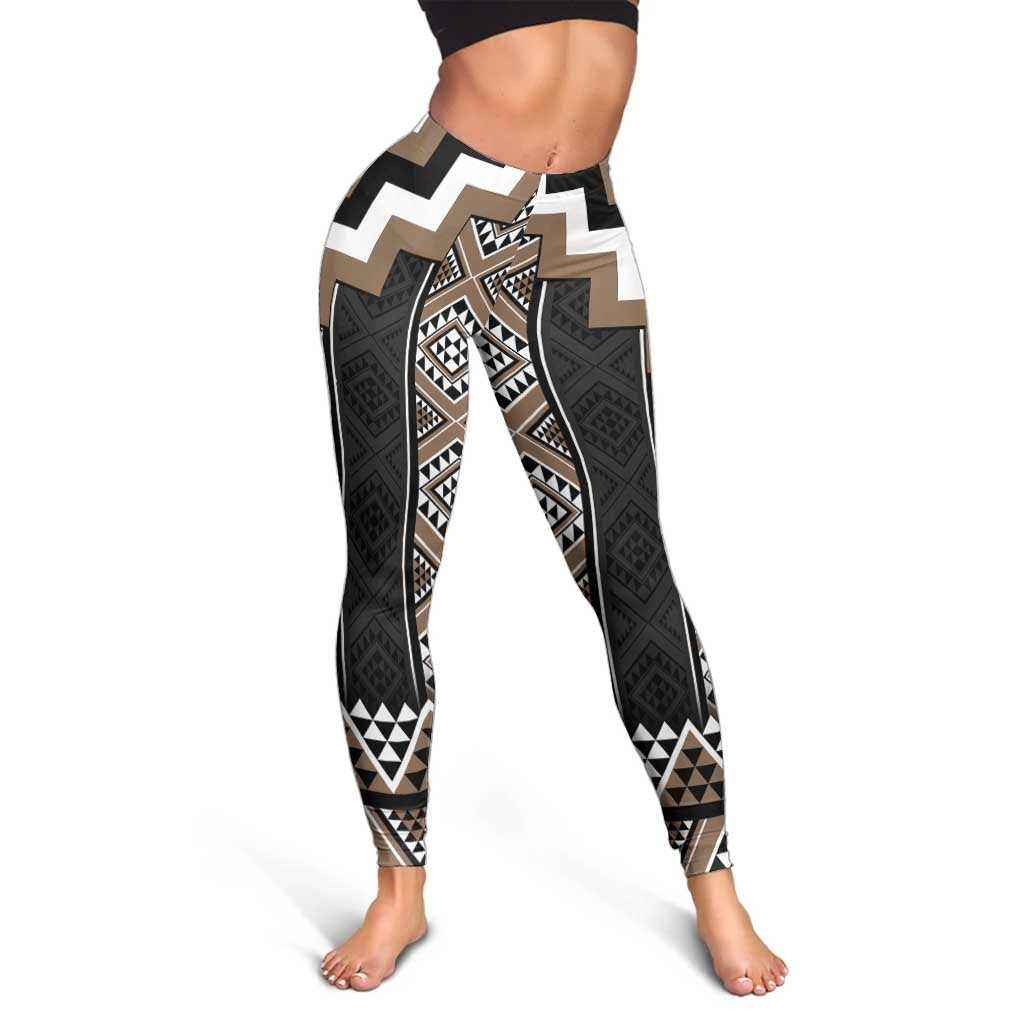 Brown Taniko Aotearoa Leggings Niho Taniwha Mix Poutama LT14