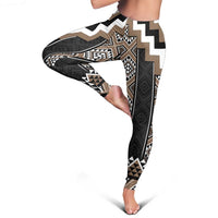 Brown Taniko Aotearoa Leggings Niho Taniwha Mix Poutama LT14
