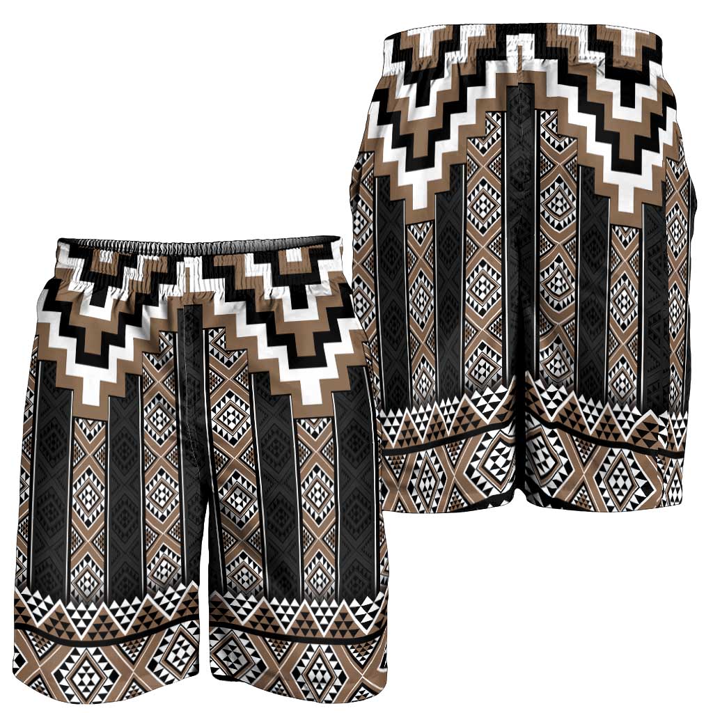 Brown Taniko Aotearoa Shorts for Men Niho Taniwha Mix Poutama LT14