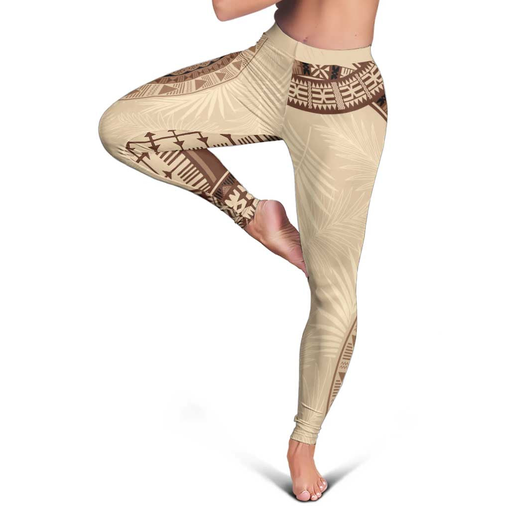 Bula Fiji Day 55th Anniversary Masi Tapa Leggings Emerald Jubilee - Beige - Polynesian Pride