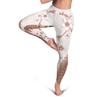 Bula Fiji Leggings Brown Plumeria Masi Tapa Pattern - Polynesian Pride