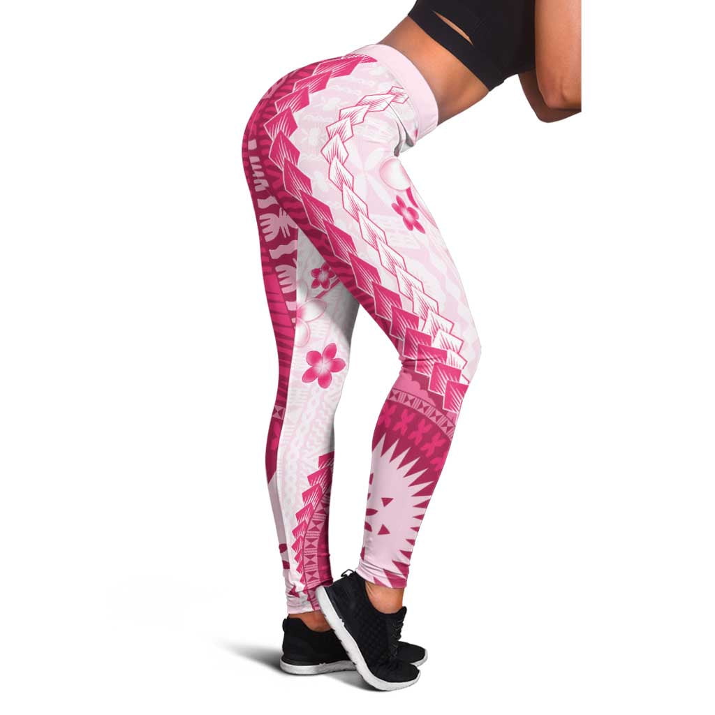 Bula Fiji Leggings Pink Plumeria Masi Tapa Pattern - Polynesian Pride