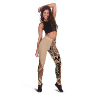 Bula Fiji Leggings Tribal Masi Tapa - Beige