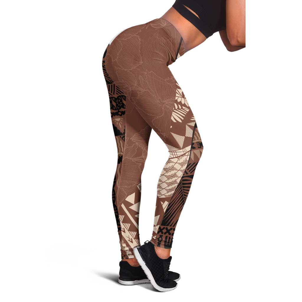 Bula Fiji Leggings Tribal Masi Tapa - Brown