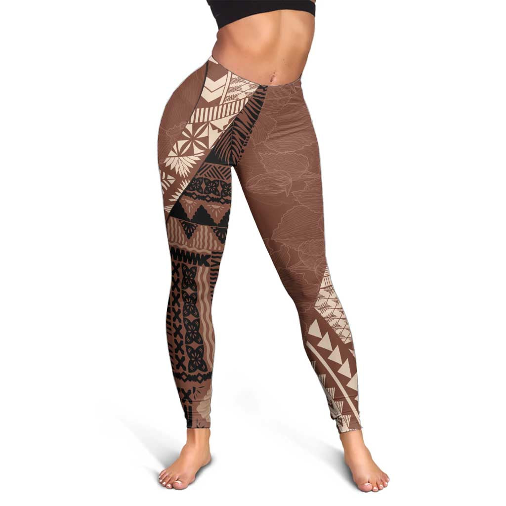 Bula Fiji Leggings Tribal Masi Tapa - Brown