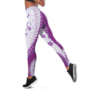 Bula Fiji Leggings Violet Plumeria Masi Tapa Pattern - Polynesian Pride
