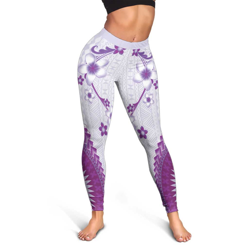 Bula Fiji Leggings Violet Plumeria Masi Tapa Pattern - Polynesian Pride