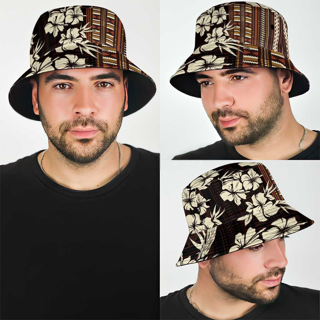 Bula Fiji Masi Bucket Hat Tapa Tropical Hibiscus Half Stylized - Polynesian Pride