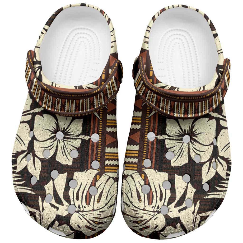 Bula Fiji Masi Clogs Shoes Tapa Tropical Hibiscus Half Stylized - Polynesian Pride