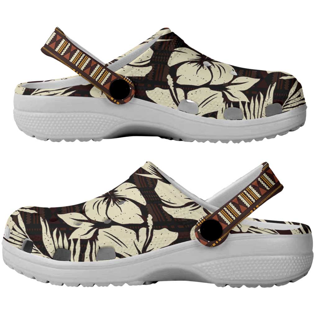 Bula Fiji Masi Clogs Shoes Tapa Tropical Hibiscus Half Stylized - Polynesian Pride
