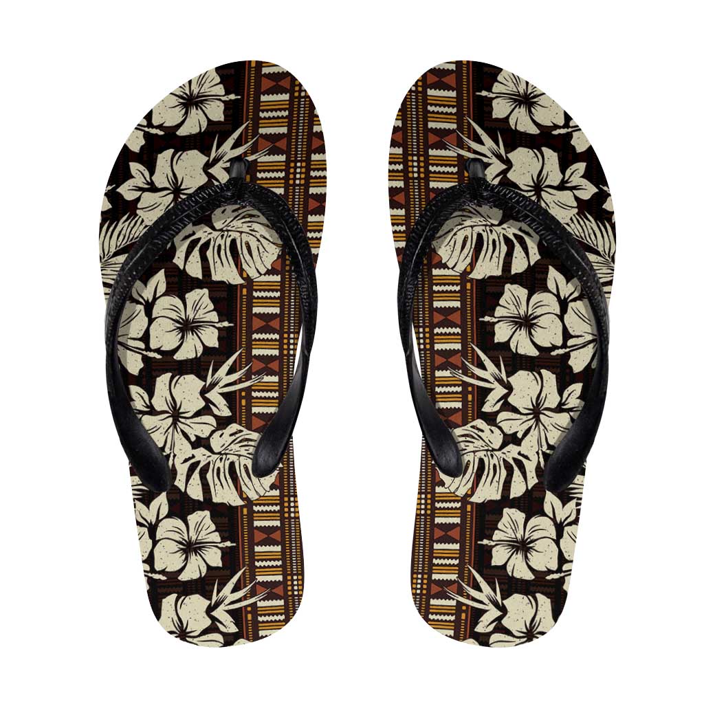 Bula Fiji Masi Flip Flops Tapa Tropical Hibiscus Half Stylized - Polynesian Pride