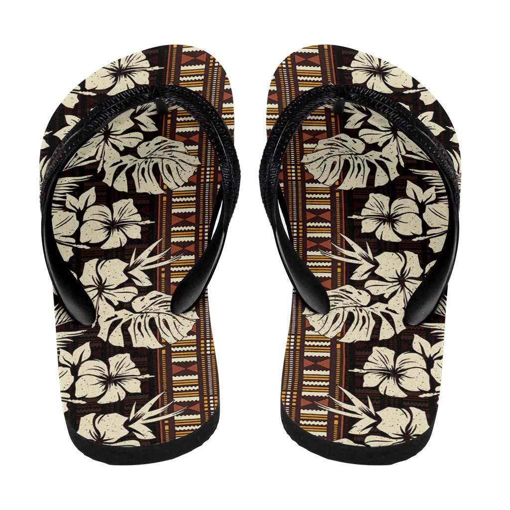 Bula Fiji Masi Flip Flops Tapa Tropical Hibiscus Half Stylized - Polynesian Pride