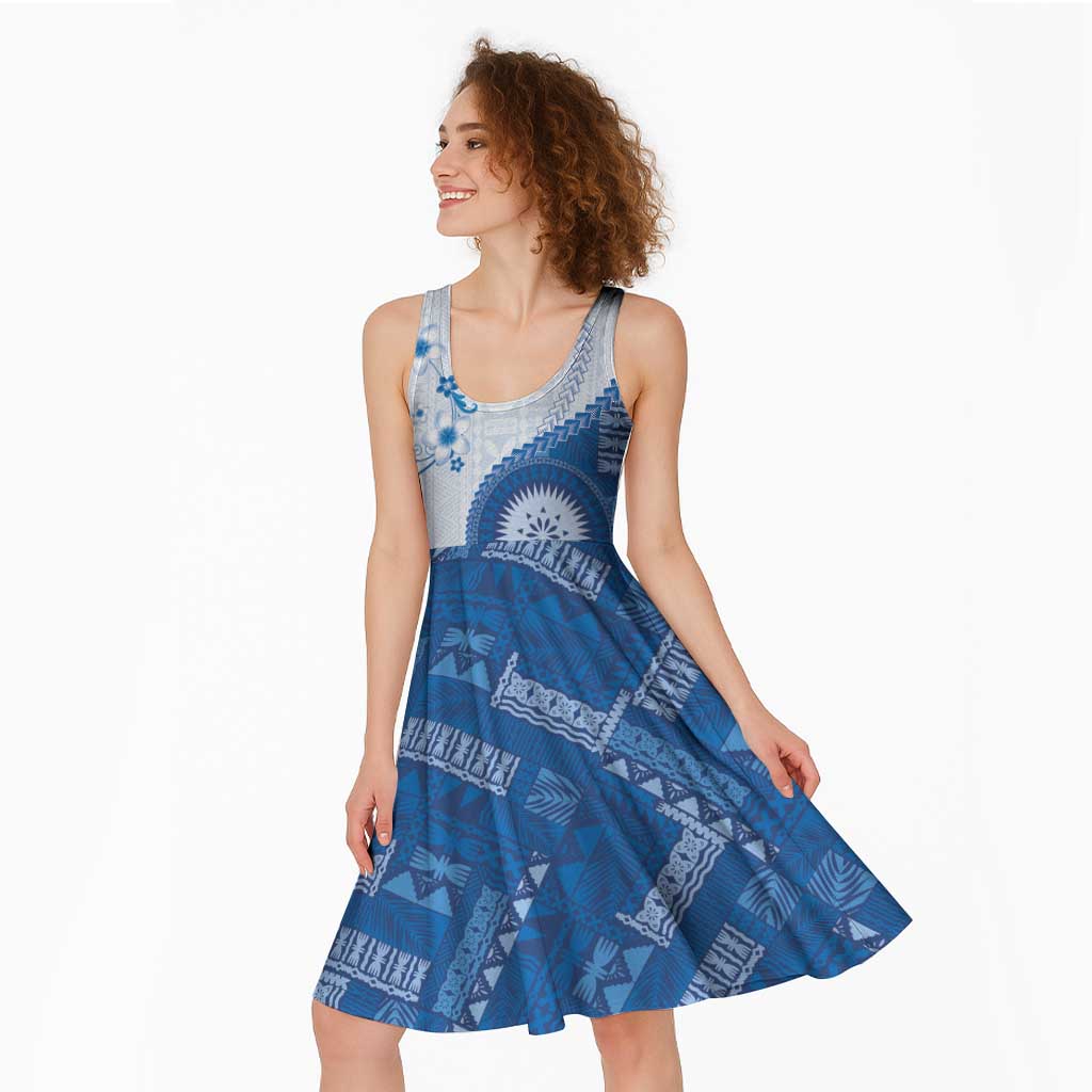 Bula Fiji Midi Dress Blue Plumeria Masi Tapa Pattern - Polynesian Pride