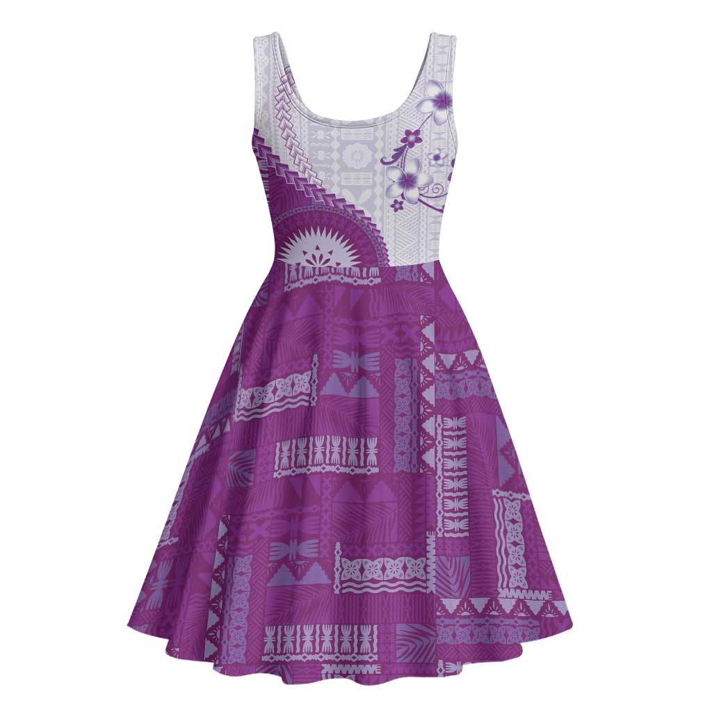 Bula Fiji Midi Dress Violet Plumeria Masi Tapa Pattern - Polynesian Pride
