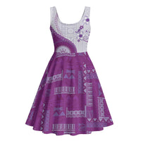 Bula Fiji Midi Dress Violet Plumeria Masi Tapa Pattern - Polynesian Pride