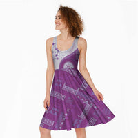 Bula Fiji Midi Dress Violet Plumeria Masi Tapa Pattern - Polynesian Pride